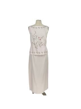 Vintage Daved Warren Womens 10 Skirt Vest Silk Suit Pastel Pink Embroidered